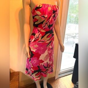 Banana Republic Silk Dress, Pink Floral, Lined‎ Bandeau top, Size 10